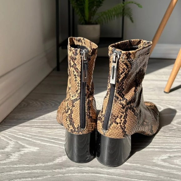 Zara Snakeskin Trendy Block Heel Zip Ankle Pointed Toe - Picture 4 of 12